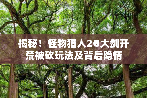 揭秘!怪物猎人2G大剑开荒被砍玩法及背后隐情 揭秘!怪物猎人2G大剑开荒被砍玩法及背后隐情