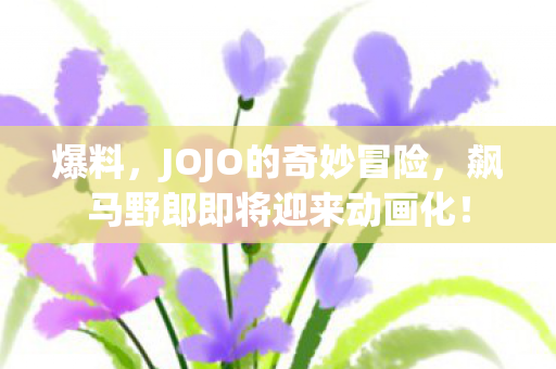 爆料，JOJO的奇妙冒险，飙马野郎即将迎来动画化！