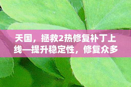 天国，拯救2热修复补丁上线—提升稳定性，修复众多bug