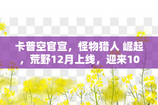 卡普空官宣，怪物猎人 崛起，荒野12月上线，迎来10条重磅优化改动