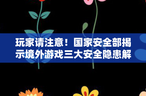 玩家请注意！国家安全部揭示境外游戏三大安全隐患解析