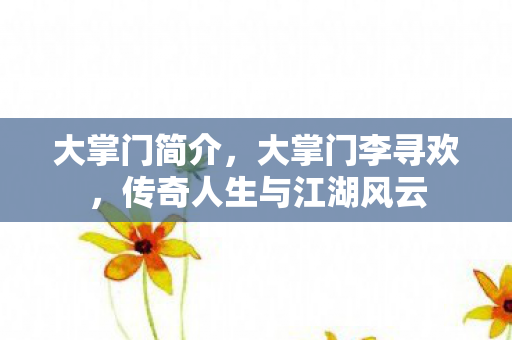 大掌门简介，大掌门李寻欢，传奇人生与江湖风云