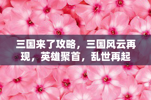 三国来了攻略，三国风云再现，英雄聚首，乱世再起