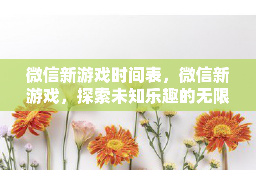 微信新游戏时间表，微信新游戏，探索未知乐趣的无限可能