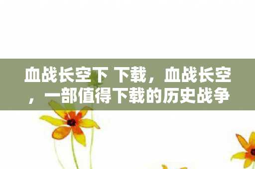 血战长空下 下载，血战长空，一部值得下载的历史战争巨作